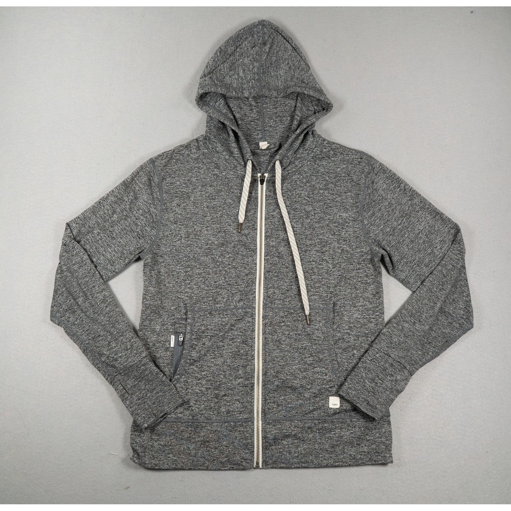 Vuori Mens Full Zip Hoodie Heathered Charcoal Grey Slim Fit Thumbhole Cuff M